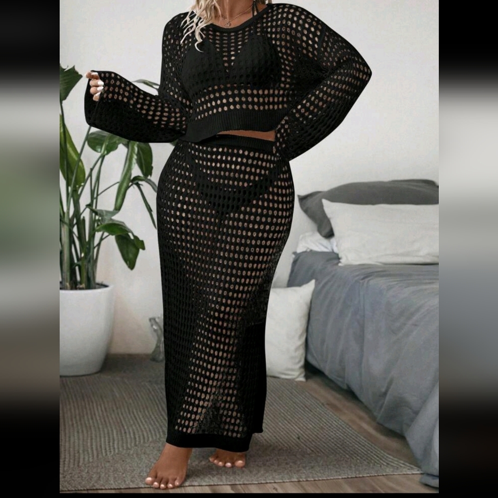 COPY - SHEIN Open Knit 2 Piece Set, Black 2XL